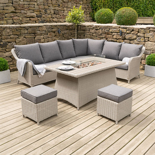Cosi - Stone Grey Antigua Corner Set with Polywood Top and Fire Pit - Timeout Gardens