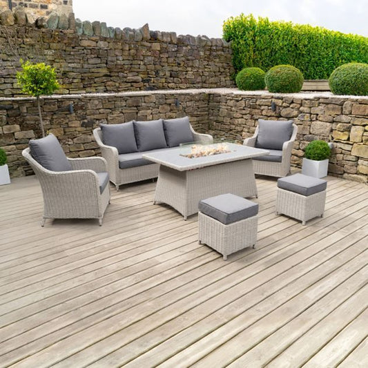 Cosi - Stone Grey Antigua Lounge Set with Ceramic Top and Fire Pit - Timeout Gardens