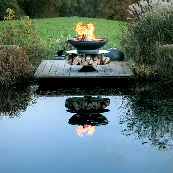 Firepits Uk - Ring of Logs 90 with Swing Arm BBQ Rack - Timeout Gardens