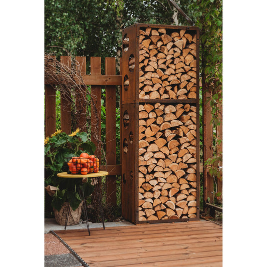 Grill Symbol - Corten Steel Firewood Rack WoodStock L 60*37*170 cm - Timeout Gardens