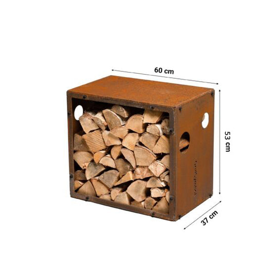 Grill Symbol - Corten Steel Firewood Rack WoodStock S 60*37*53 cm - Timeout Gardens