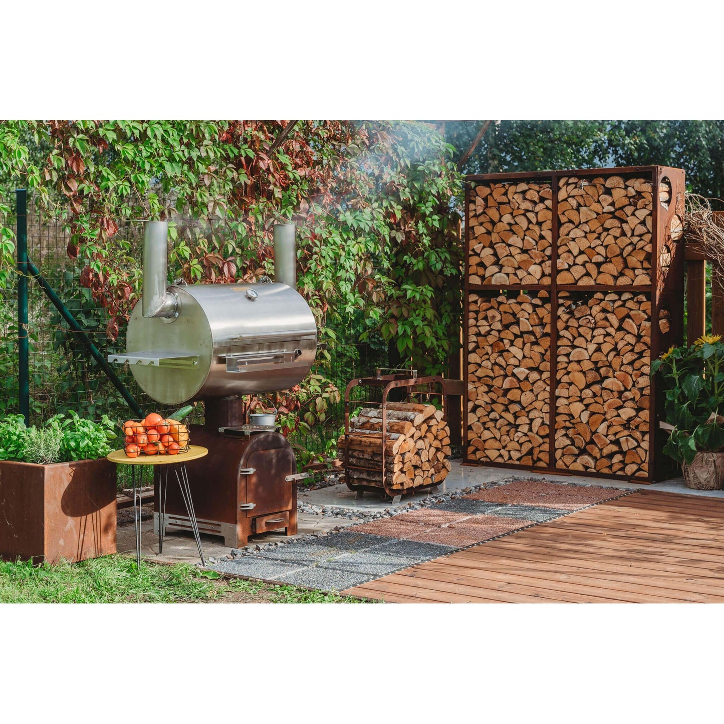 Grill Symbol - Corten Steel Firewood Rack WALL 119*37*170 cm - Timeout Gardens