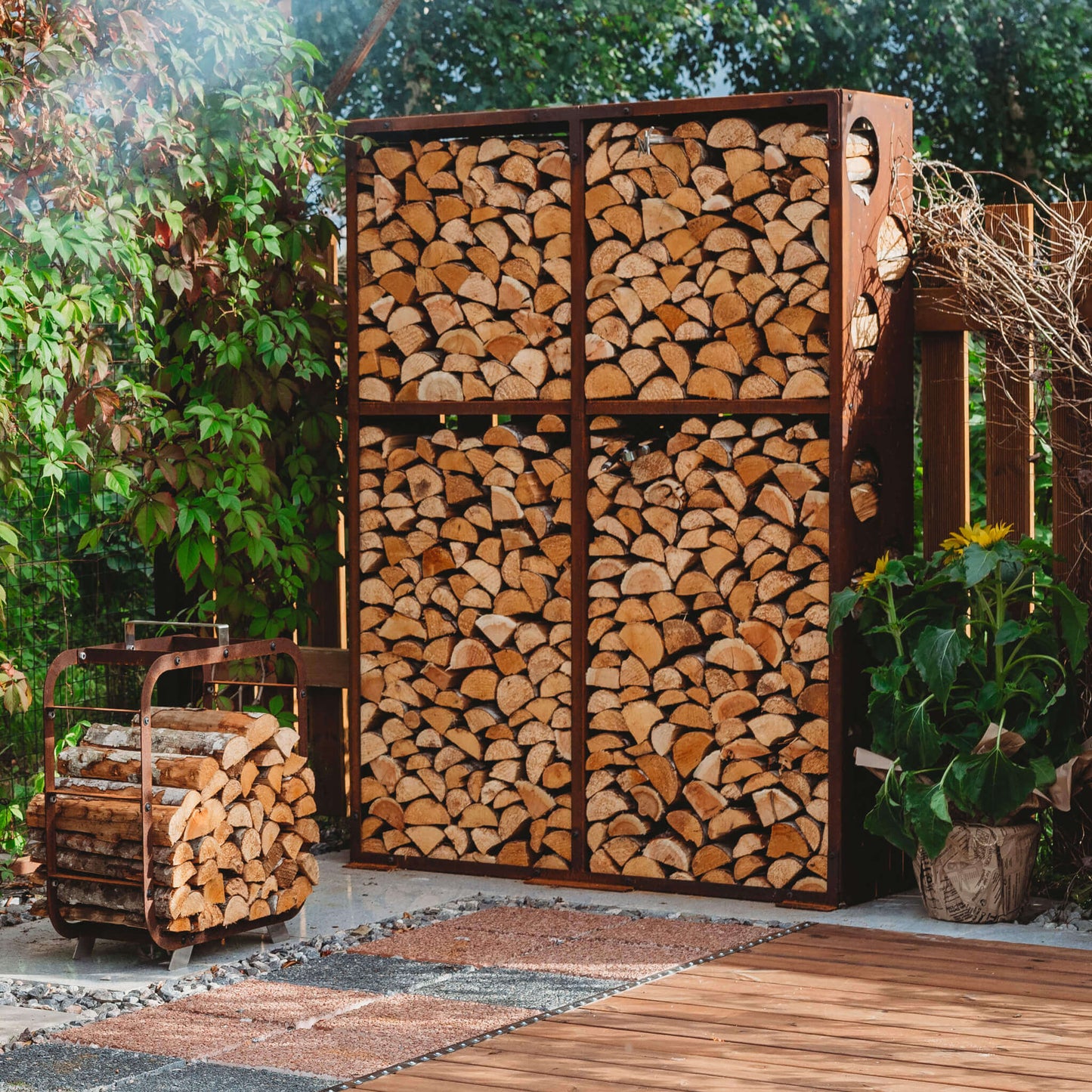 Grill Symbol - Corten Steel Firewood Rack WALL 119*37*170 cm - Timeout Gardens