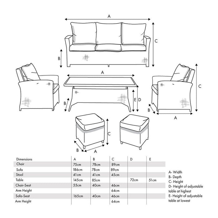 Barbados Slate Grey Outdoor 3 Seater Seating Set with Ceramic Top