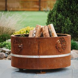 Wood Fire Pit engraved with wood