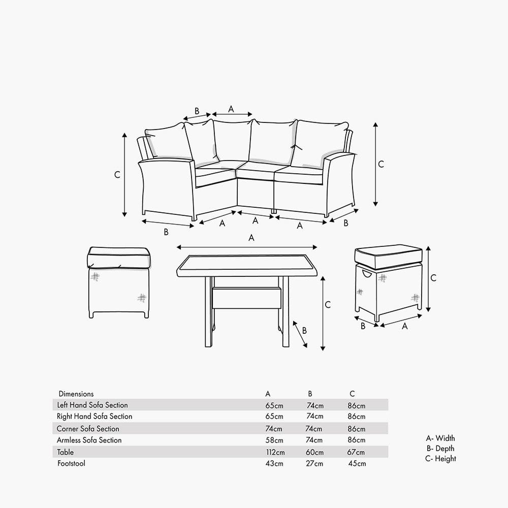 Barbados Slate Grey Outdoor Compact Corner Seating Set with Ceramic Top