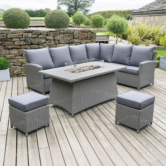 Cosi - Slate Grey Barbados Corner Set Long Left with Ceramic Top and Fire Pit - Timeout Gardens