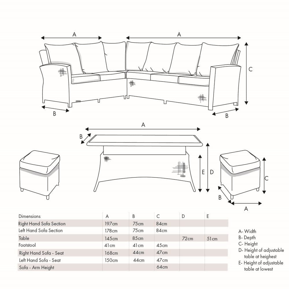 Barbados Slate Grey Outdoor Corner Seating Set Long Right with Ceramic Top