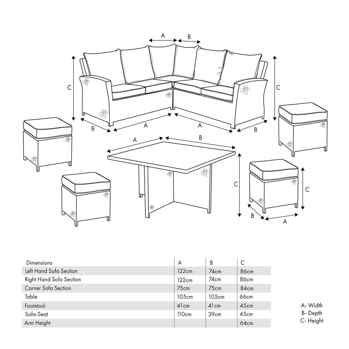 Slate Grey Barbados Square Corner Set with Polywood Top