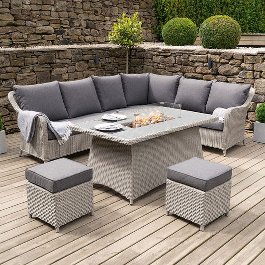 Cosi - Stone Grey Antigua Corner Set with Ceramic Top and Fire Pit - Timeout Gardens